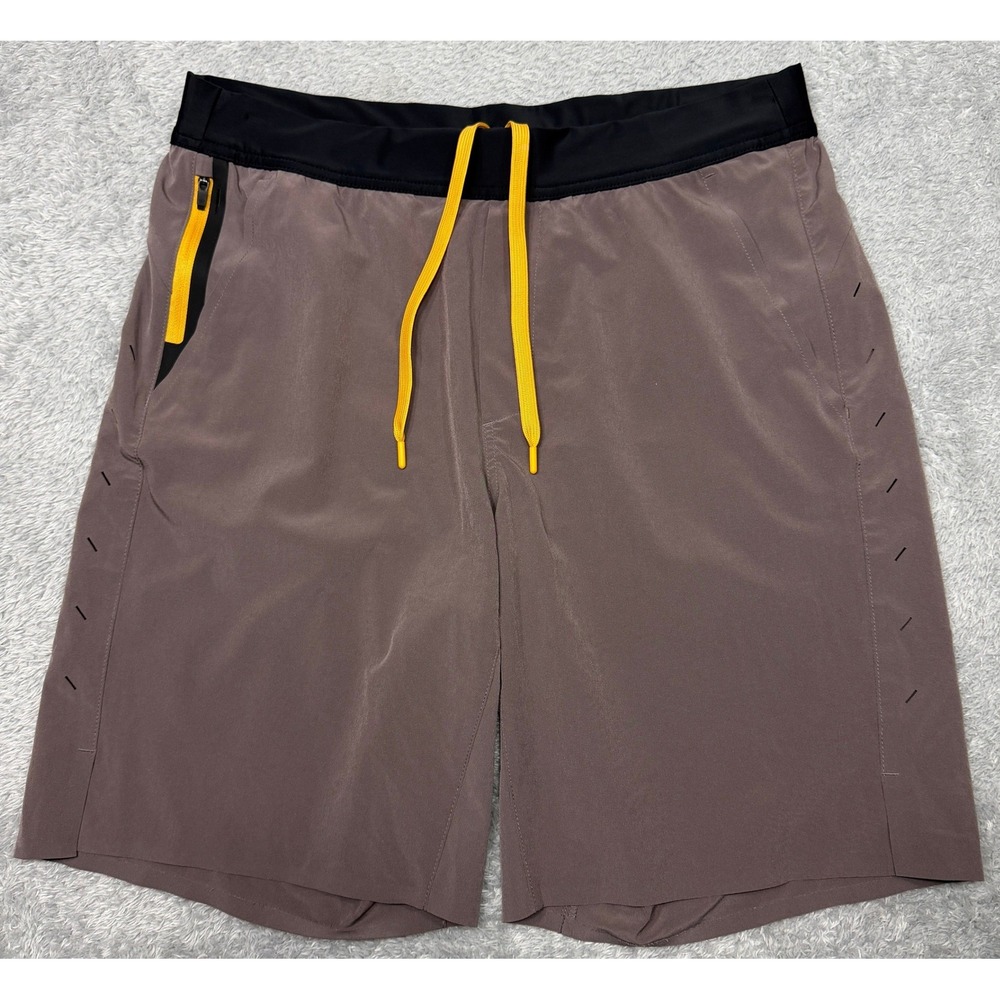Ten Thousand Interval Training Running Shorts Men's Large 9" Lined Brown Yellow